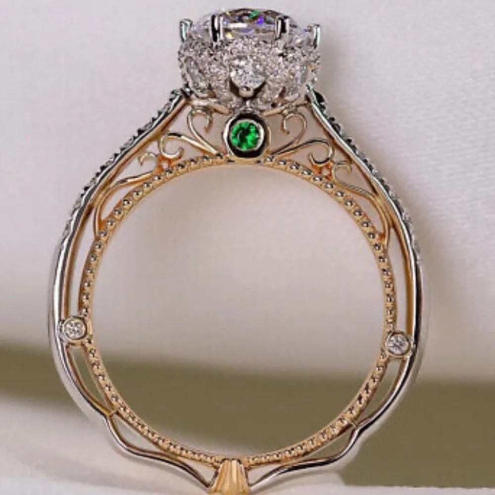 Two Tone 18k gold Plated/sterling silver Luxury Round Cut Women  Sz 6-10 - Picture 4 of 5